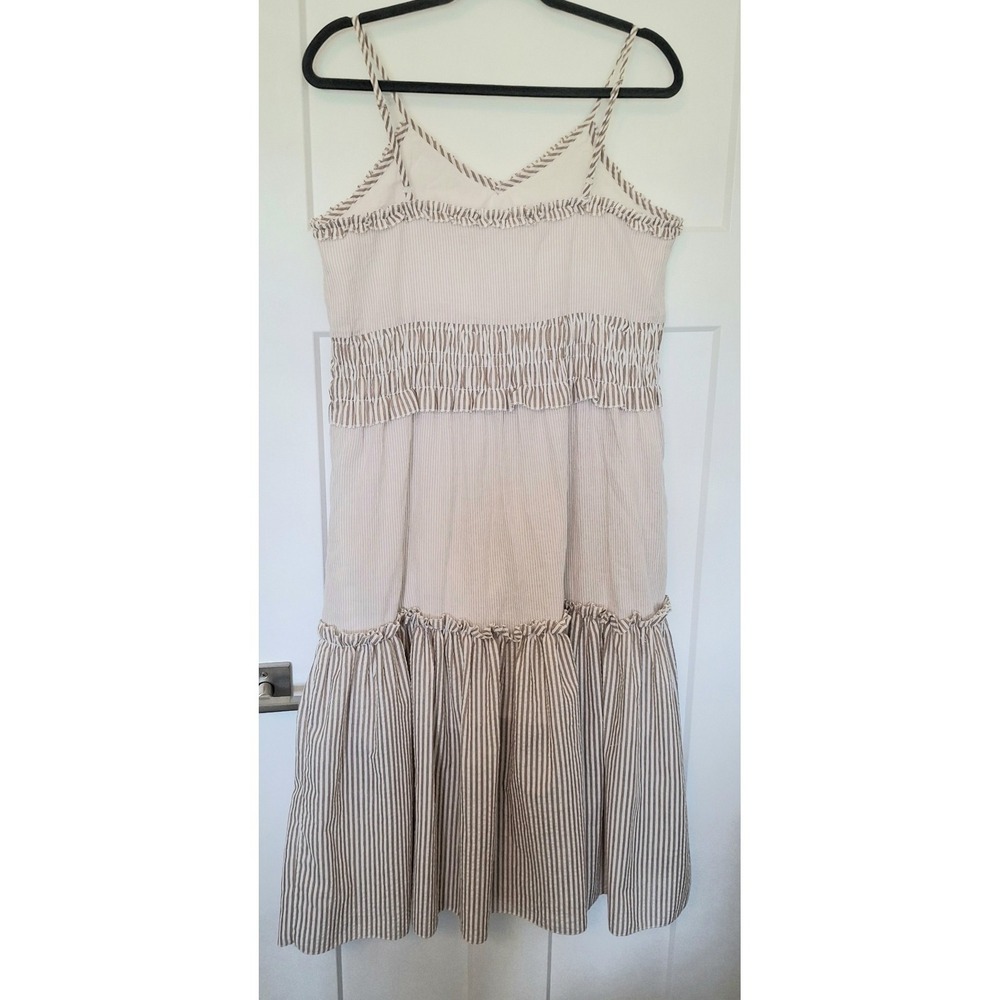 POL Womens Large Ivory Taupe Striped Tiered Sundress Smocked Empire Waist Boho - Picture 3 of 10